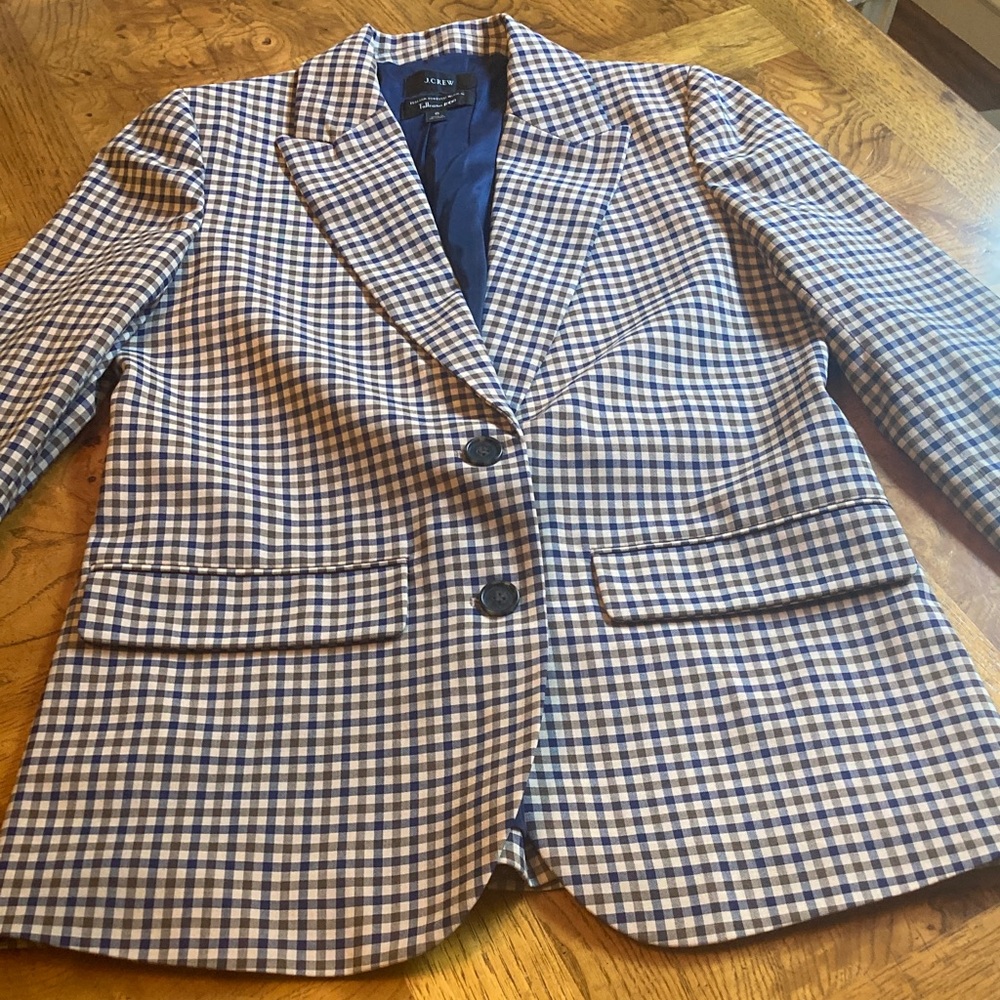 J. Crew Navy and taupe checked blazer. Size 6
